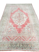 Load image into Gallery viewer, 6x11 Vintage Central Anatolian Oushak Style 'Taşpınar' Turkish Area Rug | Bold Medallion Warm Muted Colors Floral Embellishments Stylized Border | SKU 215