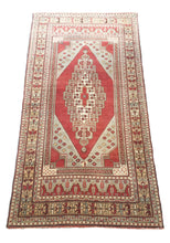 Load image into Gallery viewer, 4x9 Vintage Central Anatolian Oushak Style 'Taşpınar' Turkish Area Rug | Bold Medallion Muted Colors Spacious Field Stylized Border | SKU 234