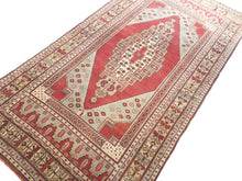 Load image into Gallery viewer, 4x9 Vintage Central Anatolian Oushak Style 'Taşpınar' Turkish Area Rug | Bold Medallion Muted Colors Spacious Field Stylized Border | SKU 234