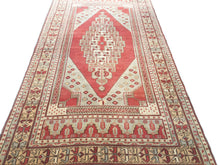 Load image into Gallery viewer, 4x9 Vintage Central Anatolian Oushak Style 'Taşpınar' Turkish Area Rug | Bold Medallion Muted Colors Spacious Field Stylized Border | SKU 234