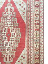 Load image into Gallery viewer, 4x9 Vintage Central Anatolian Oushak Style 'Taşpınar' Turkish Area Rug | Bold Medallion Muted Colors Spacious Field Stylized Border | SKU 234