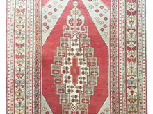 Load image into Gallery viewer, 4x9 Vintage Central Anatolian Oushak Style 'Taşpınar' Turkish Area Rug | Bold Medallion Muted Colors Spacious Field Stylized Border | SKU 234