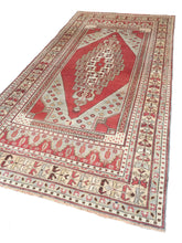 Load image into Gallery viewer, 4x9 Vintage Central Anatolian Oushak Style 'Taşpınar' Turkish Area Rug | Bold Medallion Muted Colors Spacious Field Stylized Border | SKU 234
