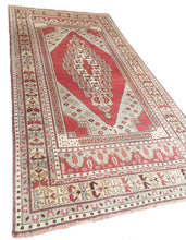 Load image into Gallery viewer, 4x9 Vintage Central Anatolian Oushak Style 'Taşpınar' Turkish Area Rug | Bold Medallion Muted Colors Spacious Field Stylized Border | SKU 234