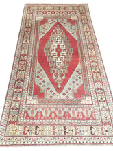 Load image into Gallery viewer, 4x9 Vintage Central Anatolian Oushak Style 'Taşpınar' Turkish Area Rug | Bold Medallion Muted Colors Spacious Field Stylized Border | SKU 234
