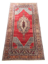 Load image into Gallery viewer, 5x11 Vintage Central Anatolian Oushak Style 'Taşpınar' Turkish Area Rug | Bold Medallion Warm Colors Spacious Field Floral Borders | SKU 238