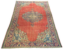 Load image into Gallery viewer, 7x11 Vintage Western Anatolian Oushak Style 'Isparta' Turkish Area Rug | Bold Medallion Spacious Field Warm Colors Floral Corner and Border Design | SKU 255