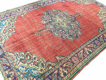 Load image into Gallery viewer, 7x11 Vintage Western Anatolian Oushak Style 'Isparta' Turkish Area Rug | Bold Medallion Spacious Field Warm Colors Floral Corner and Border Design | SKU 255