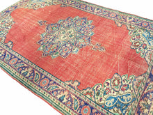 Load image into Gallery viewer, 7x11 Vintage Western Anatolian Oushak Style 'Isparta' Turkish Area Rug | Bold Medallion Spacious Field Warm Colors Floral Corner and Border Design | SKU 255