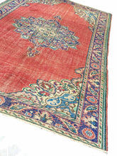 Load image into Gallery viewer, 7x11 Vintage Western Anatolian Oushak Style 'Isparta' Turkish Area Rug | Bold Medallion Spacious Field Warm Colors Floral Corner and Border Design | SKU 255
