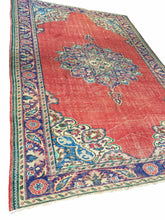 Load image into Gallery viewer, 7x11 Vintage Western Anatolian Oushak Style 'Isparta' Turkish Area Rug | Bold Medallion Spacious Field Warm Colors Floral Corner and Border Design | SKU 255