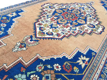 Load image into Gallery viewer, 5x10 Vintage Central Anatolian Oushak Style 'Taşpınar' Turkish Area Rug | Diamond Medallion Spacious Field Symmetrical Floral Corner Design Geometric Border | SKU 260