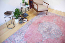Load image into Gallery viewer, 7x11 Vintage Western Anatolian Oushak Style 'Isparta' Turkish Area Rug | Bold Medallion Spacious Field Muted Colors Floral Corner and Border Design | SKU 263