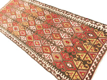 Load image into Gallery viewer, 4x10 Vintage Anatolian Turkish Kilim Area Rug | Repeating Symmetrical Tribal Motifs Vibrant Earthy Colors | SKU 270