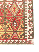 Load image into Gallery viewer, 4x10 Vintage Anatolian Turkish Kilim Area Rug | Repeating Symmetrical Tribal Motifs Vibrant Earthy Colors | SKU 270