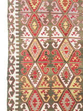 Load image into Gallery viewer, 4x10 Vintage Anatolian Turkish Kilim Area Rug | Repeating Symmetrical Tribal Motifs Vibrant Earthy Colors | SKU 270