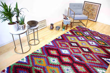 Load image into Gallery viewer, 5x10 Vintage Anatolian Turkish Kilim Area Rug | Repeating Symmetrical Motifs Bold Colors | SKU 295