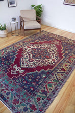 Load image into Gallery viewer, 6x10 Vintage Central Anatolian 'Yesilhisar' Turkish Area Rug with large medallion on a bold field and flowers | SKU 328