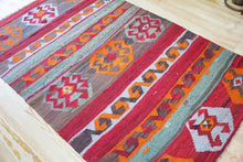 Load image into Gallery viewer, 4x7 Vintage Eastern Anatolian 'Kars' Turkish Kilim Area Rug | Stripes with different colors and bold symbols | SKU 343