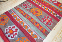 Load image into Gallery viewer, 4x7 Vintage Eastern Anatolian 'Kars' Turkish Kilim Area Rug | Stripes with different colors and bold symbols | SKU 343