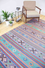 Load image into Gallery viewer, 6x10 Vintage Anatolian Wool Turkish Kilim Area Rug | Stripe design muted colors tribal motifs | SKU 361