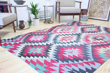 Load image into Gallery viewer, 5x8 Vintage Anatolian Turkish Kilim Area Rug | Repeating Staggered Tribal Symbols Allover | SKU 369