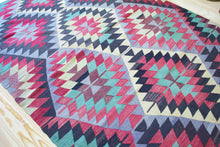 Load image into Gallery viewer, 5x8 Vintage Anatolian Turkish Kilim Area Rug | Repeating Staggered Tribal Symbols Allover | SKU 369