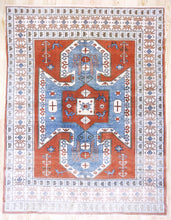 Load image into Gallery viewer, 6x8 Vintage Central Anatolian 'Yoruk' Turkish Area Rug with a rust field and 'shield Kazak' design geometric border | SKU 378
