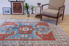 Load image into Gallery viewer, 6x8 Vintage Central Anatolian 'Yoruk' Turkish Area Rug with a rust field and 'shield Kazak' design geometric border | SKU 378
