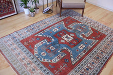 Load image into Gallery viewer, 6x8 Vintage Central Anatolian 'Yoruk' Turkish Area Rug with a rust field and 'shield Kazak' design geometric border | SKU 378