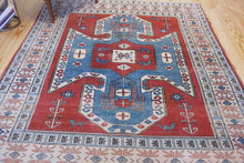 Load image into Gallery viewer, 6x8 Vintage Central Anatolian 'Yoruk' Turkish Area Rug with a rust field and 'shield Kazak' design geometric border | SKU 378