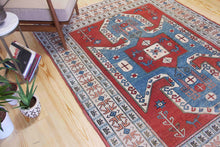 Load image into Gallery viewer, 6x8 Vintage Central Anatolian 'Yoruk' Turkish Area Rug with a rust field and 'shield Kazak' design geometric border | SKU 378