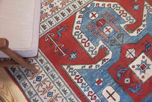 Load image into Gallery viewer, 6x8 Vintage Central Anatolian 'Yoruk' Turkish Area Rug with a rust field and 'shield Kazak' design geometric border | SKU 378