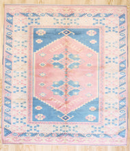 Load image into Gallery viewer, 6x7 Vintage Central Anatolian Oushak Style 'Yoruk' Turkish Area Rug | Double diamond medallion on elegant field geo border | SKU 379