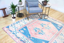 Load image into Gallery viewer, 6x7 Vintage Central Anatolian Oushak Style 'Yoruk' Turkish Area Rug | Double diamond medallion on elegant field geo border | SKU 379