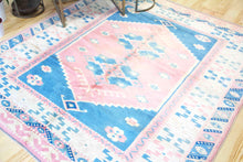 Load image into Gallery viewer, 6x7 Vintage Central Anatolian Oushak Style 'Yoruk' Turkish Area Rug | Double diamond medallion on elegant field geo border | SKU 379