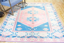 Load image into Gallery viewer, 6x7 Vintage Central Anatolian Oushak Style 'Yoruk' Turkish Area Rug | Double diamond medallion on elegant field geo border | SKU 379