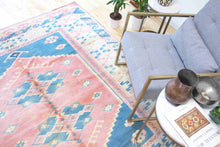 Load image into Gallery viewer, 6x7 Vintage Central Anatolian Oushak Style 'Yoruk' Turkish Area Rug | Double diamond medallion on elegant field geo border | SKU 379