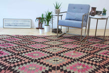 Load image into Gallery viewer, 7x12 Vintage Anatolian Turkish Kilim Area Rug | Repeating Staggered Tribal Symbols Allover | SKU 383