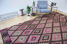 Load image into Gallery viewer, 7x12 Vintage Anatolian Turkish Kilim Area Rug | Repeating Staggered Tribal Symbols Allover | SKU 383
