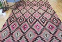 Load image into Gallery viewer, 7x12 Vintage Anatolian Turkish Kilim Area Rug | Repeating Staggered Tribal Symbols Allover | SKU 383