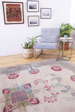 Load image into Gallery viewer, 7x10 Vintage Western Anatolian Oushak Style 'Demirci' Turkish Area Rug | Square floral medallion khaki field floral border | SKU 392