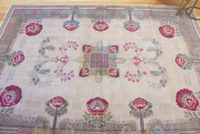Load image into Gallery viewer, 7x10 Vintage Western Anatolian Oushak Style 'Demirci' Turkish Area Rug | Square floral medallion khaki field floral border | SKU 392