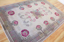 Load image into Gallery viewer, 7x10 Vintage Western Anatolian Oushak Style 'Demirci' Turkish Area Rug | Square floral medallion khaki field floral border | SKU 392