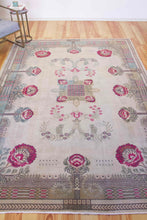 Load image into Gallery viewer, 7x10 Vintage Western Anatolian Oushak Style 'Demirci' Turkish Area Rug | Square floral medallion khaki field floral border | SKU 392
