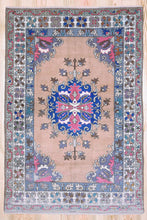Load image into Gallery viewer, 5x7 Vintage Central Anatolian 'Konya' Turkish Area Rug | Navy medallion with pink accents spacious field | SKU 393
