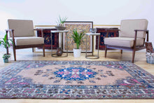 Load image into Gallery viewer, 5x7 Vintage Central Anatolian 'Konya' Turkish Area Rug | Navy medallion with pink accents spacious field | SKU 393