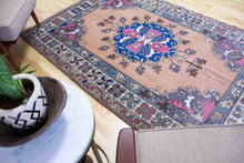 Load image into Gallery viewer, 5x7 Vintage Central Anatolian 'Konya' Turkish Area Rug | Navy medallion with pink accents spacious field | SKU 393