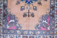Load image into Gallery viewer, 5x7 Vintage Central Anatolian 'Konya' Turkish Area Rug | Navy medallion with pink accents spacious field | SKU 393
