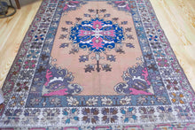 Load image into Gallery viewer, 5x7 Vintage Central Anatolian 'Konya' Turkish Area Rug | Navy medallion with pink accents spacious field | SKU 393